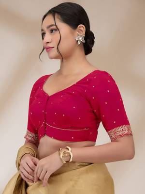 Salwar Studio Women's Mulberry Silk Embroidered Readymade Padded Saree Blouse 3
