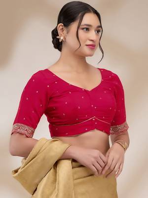 Salwar Studio Women's Mulberry Silk Embroidered Readymade Padded Saree Blouse 4