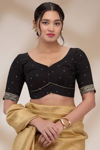 Salwar Studio Women's Mulberry Silk Embroidered Readymade Padded Saree Blouse