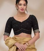 Salwar Studio Women's Mulberry Silk Embroidered Readymade Padded Saree Blouse