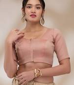 Rose Pink Banarasi Silk Plain Readymade Blouse