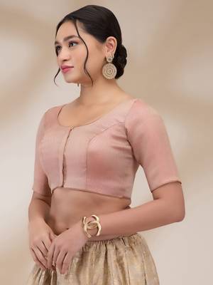 Rose Pink Banarasi Silk Plain Readymade Blouse 3