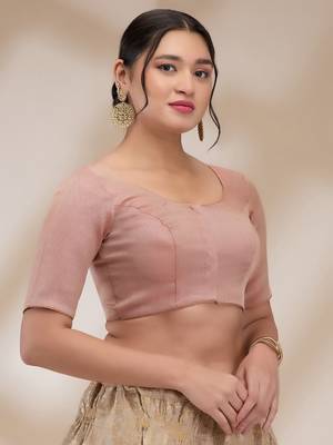 Rose Pink Banarasi Silk Plain Readymade Blouse 4