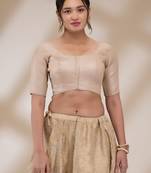 Salwar Studio Women's Banaras Silk Brocade Readymade Padded Saree Blouse