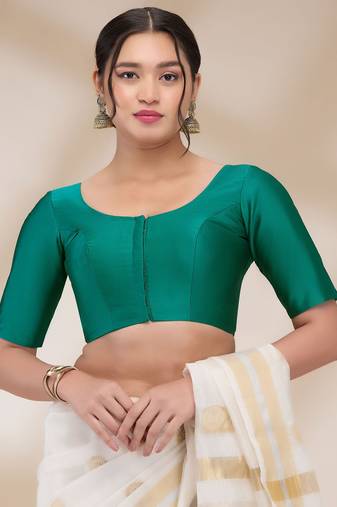 Salwar Studio Women's Silk blend Solid Readymade Padded Saree Blouse