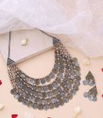 Oxidised Statement Necklace with Tri-Tone Coin Detailing