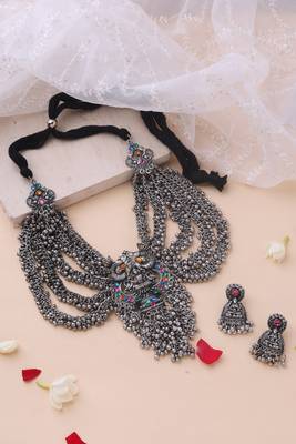 Oxidised Layered Ghungroo Necklace with Devi Pendant 1