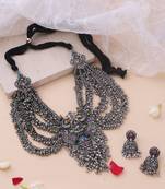 Oxidised Layered Ghungroo Necklace with Devi Pendant