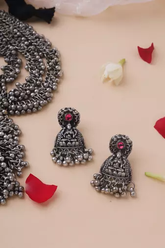 Oxidised Layered Ghungroo Necklace with Devi Pendant