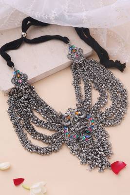 Oxidised Layered Ghungroo Necklace with Devi Pendant 3