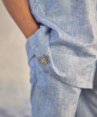 Deep blue textured cotton signature half sleeves shirt 3