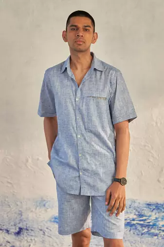 Deep blue textured cotton the sky co-ord set