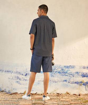 Blue cotton denim camp collar shirt 5