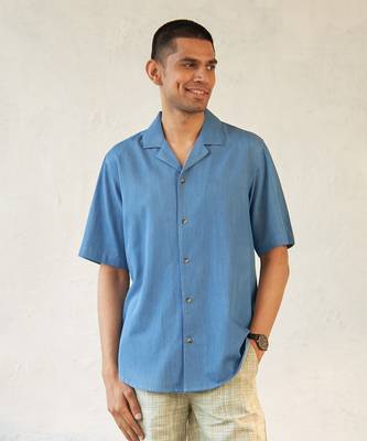 Blue cotton denim urban denim shirt 1
