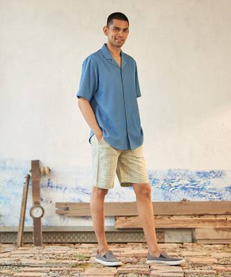 Blue and brown textured cotton metropolitan co-ord set 3