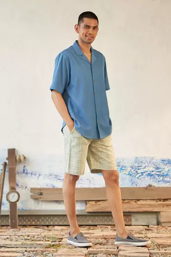 Blue and brown textured cotton metropolitan co-ord set