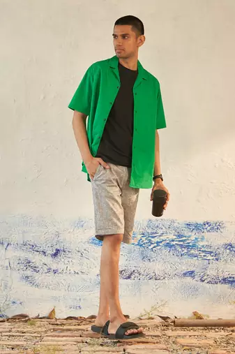 Green cotton walk-a-mile shirt
