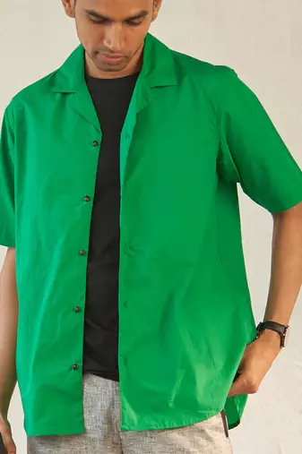 Green cotton walk-a-mile shirt