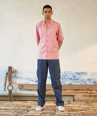 light pink cotton base camp collar pocket shirt 1