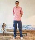 light pink cotton base camp collar pocket shirt