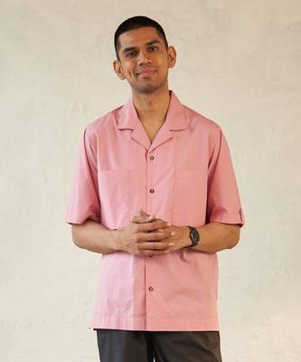 light pink cotton base camp collar pocket shirt 2