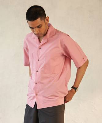light pink cotton base camp collar pocket shirt 3