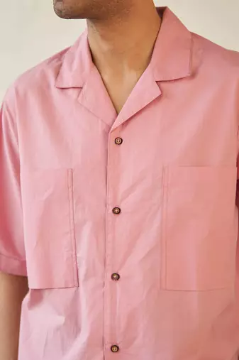 light pink cotton base camp collar pocket shirt