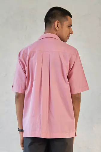 light pink cotton base camp collar pocket shirt