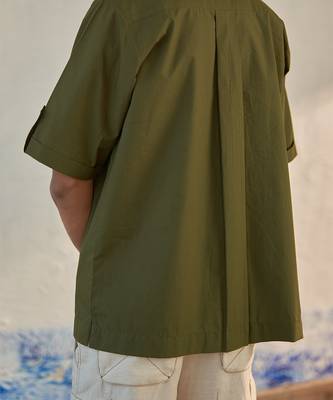 Bright green/ grey  cotton military camp collar shirt 4