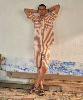 Red textured cotton coffee house shirt 1