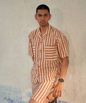 Red textured cotton coffee house shirt 2