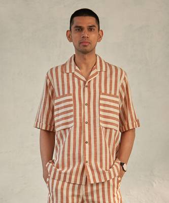 Red textured cotton coffee house shirt 3