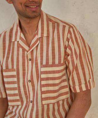 Red textured cotton coffee house shirt 4