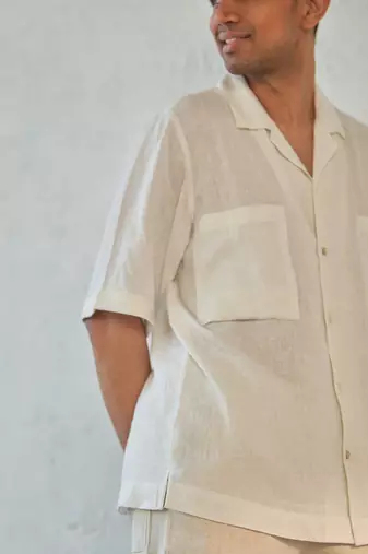 White textured cotton ice crush shirt