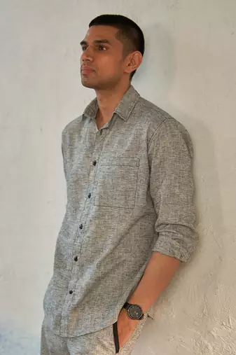 Choco textured cotton pebbled grey shirt