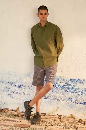 Grey cotton bullet green shirt
