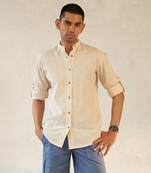 White textured cotton boating mandarin shirt