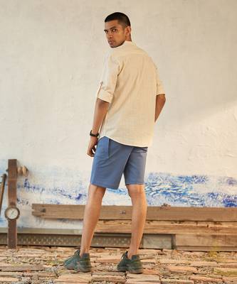 White textured cotton boating mandarin shirt 2
