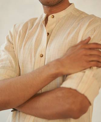 White textured cotton boating mandarin shirt 3