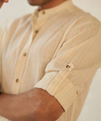 White textured cotton boating mandarin shirt 4