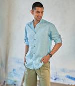 White/light green textured cotton tranquil water shirt