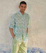 True blue cotton coastal escape shirt