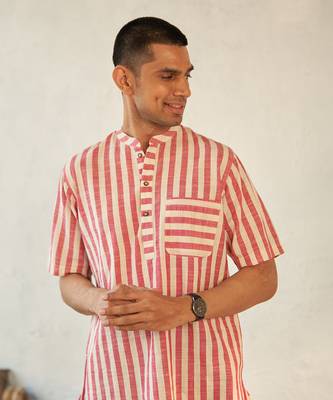 White and Orange textured cotton ooty short kurta 3