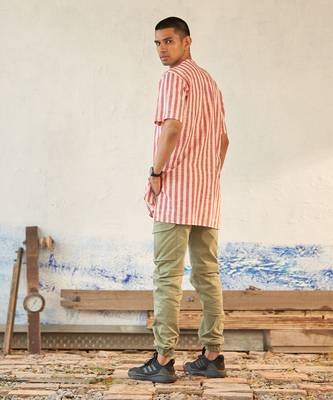 White and Orange textured cotton ooty short kurta 4