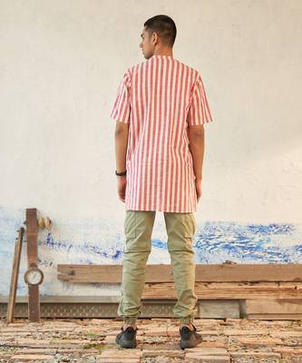 White and Orange textured cotton ooty short kurta 5