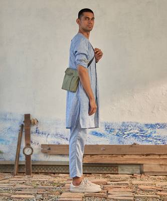 Blue/green textured cotton rhythm long kurta 3