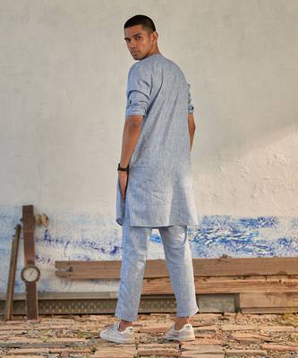 Blue/green textured cotton rhythm long kurta 5