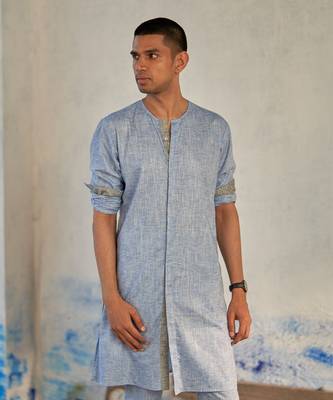 Black textured cotton rhythm long kurta with pants 3