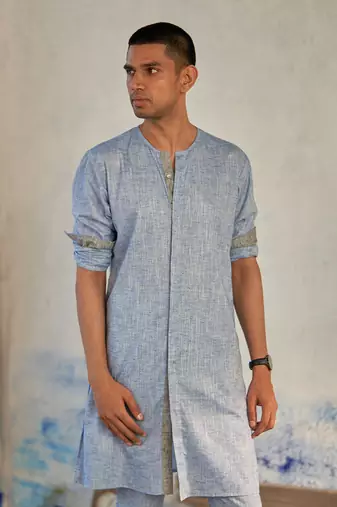 Black textured cotton rhythm long kurta with pants