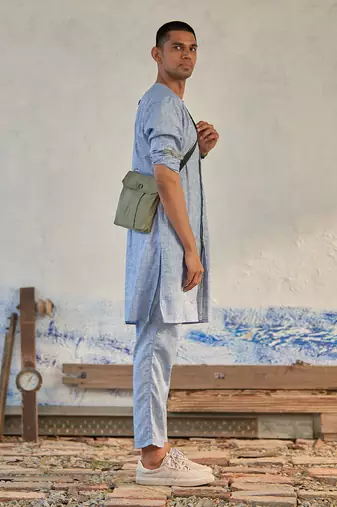 Black textured cotton rhythm long kurta with pants